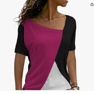 Ayifu Womens Shirts Casual Tee Shirts Short Sleeve Patchwork Color Block XL NWT